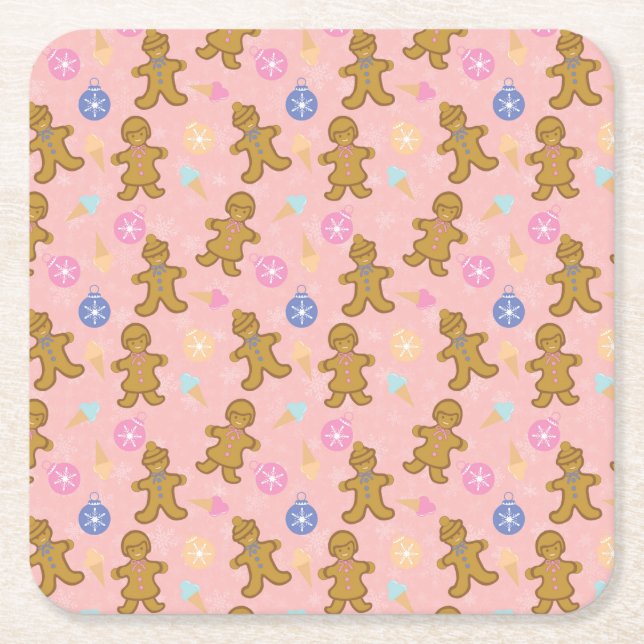 Gingerbread Man, Christmas balls Rechteckiger Pappuntersetzer (Vorderseite)
