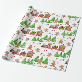 Gingerbread Man Christmas Train Tree Watercolor Geschenkpapier