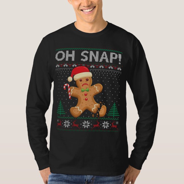 Gingerbread Man Cookie Ugly Sweater Oh Snap Christ T-Shirt (Vorderseite)