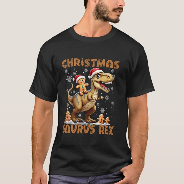 Gingerbread Man Costume Dinosaur Saurus Rex Christ T-Shirt (Vorderseite)