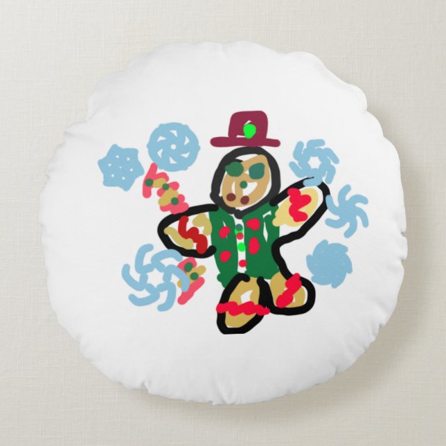 Gingerbread man dance rundes kissen (Vorderseite)