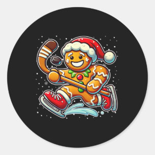 Gingerbread Man Eishockey Lustiges Weihnachten San Runder Aufkleber
