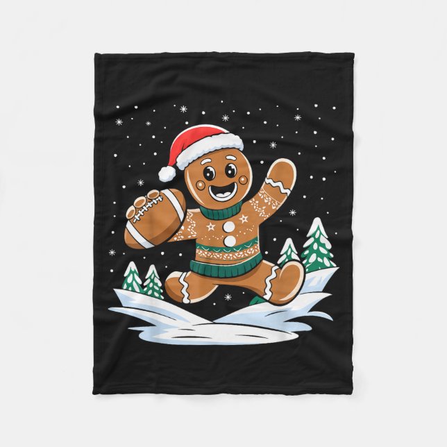 Gingerbread Man Football Ugly Christmas Pajamas Co Fleecedecke (Vorderseite)