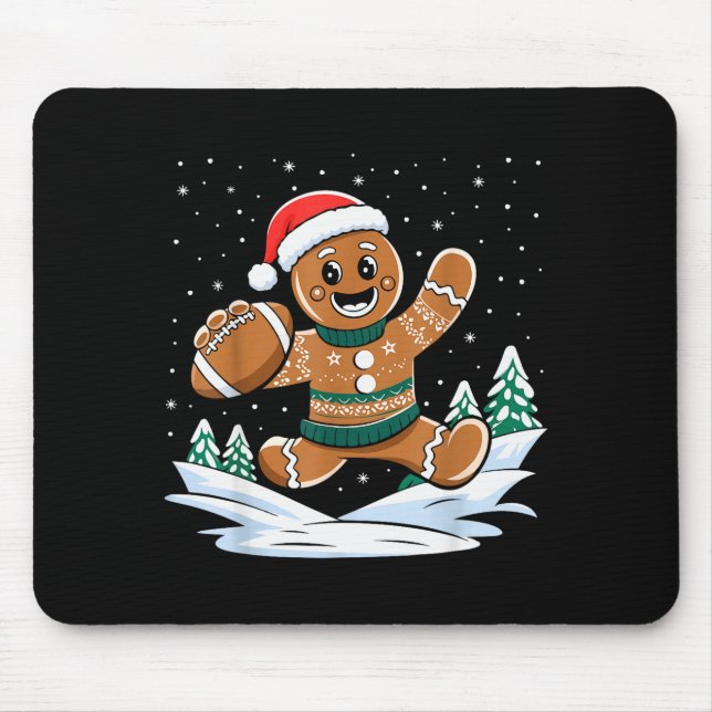 Gingerbread Man Football Ugly Christmas Pajamas Co Mousepad (Vorne)