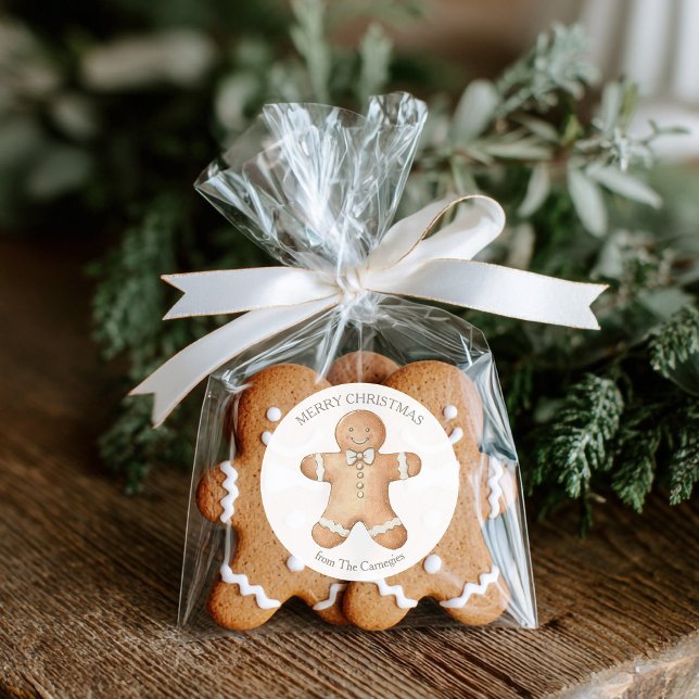 Gingerbread Man Frohe Weihnachten Runder Aufkleber (Gingerbread man circle Christmas label)