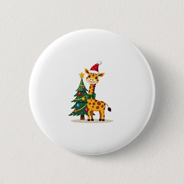 Gingerbread Man Giraffe Santa Hat Christmas Tree T Button (Vorderseite)
