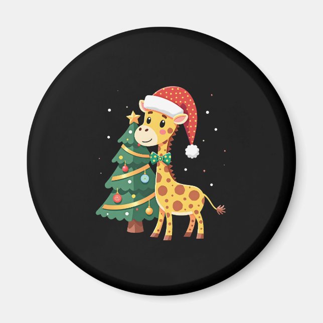 Gingerbread Man Giraffe Santa Hat Christmas Tree T Magnet (Vorne)