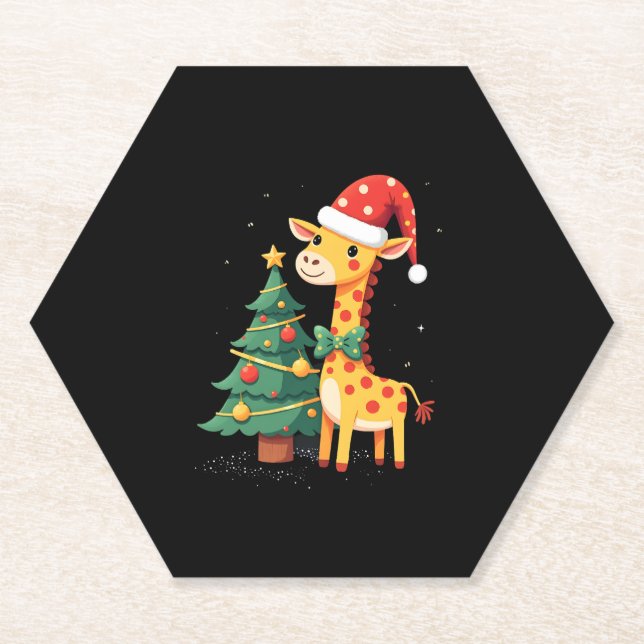 Gingerbread Man Giraffe Santa Hat Christmas Tree T Untersetzer (Vorderseite)
