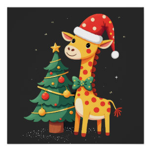 Gingerbread Man Giraffe Weihnachtsmann Hut Weihnac Poster