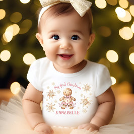 Gingerbread Man Girl Pink Beige Erste Weihnacht Baby T-shirt