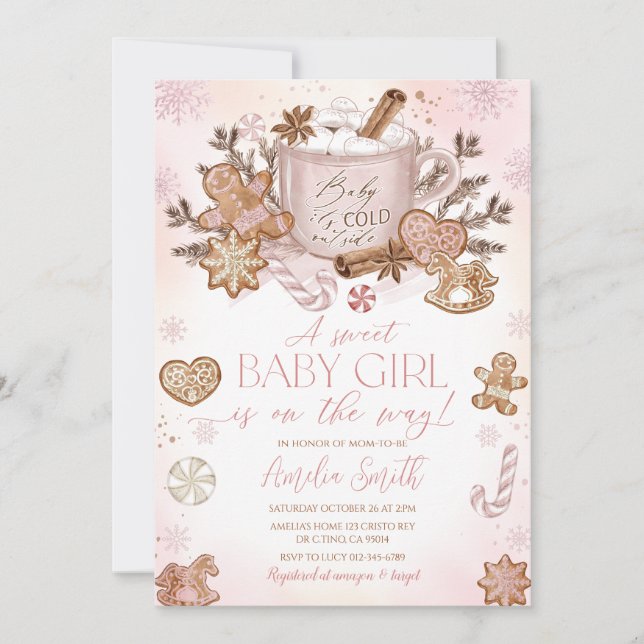 Gingerbread Man Girl Pink Weihnachtsdusche Einladung (Vorderseite)