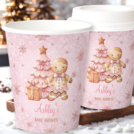 Gingerbread Man Girl Pink Weihnachtsdusche Pappbecher