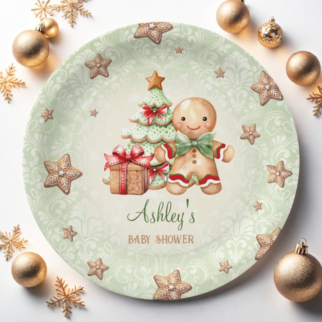 Gingerbread Man Green Red Christmas Baby Dusche Pappteller (Gingerbread Man Green Red Christmas Baby Shower Paper Plates)