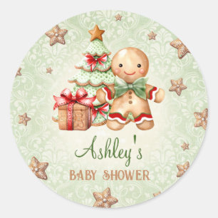 Gingerbread Man Green Red Christmas Baby Dusche Runder Aufkleber