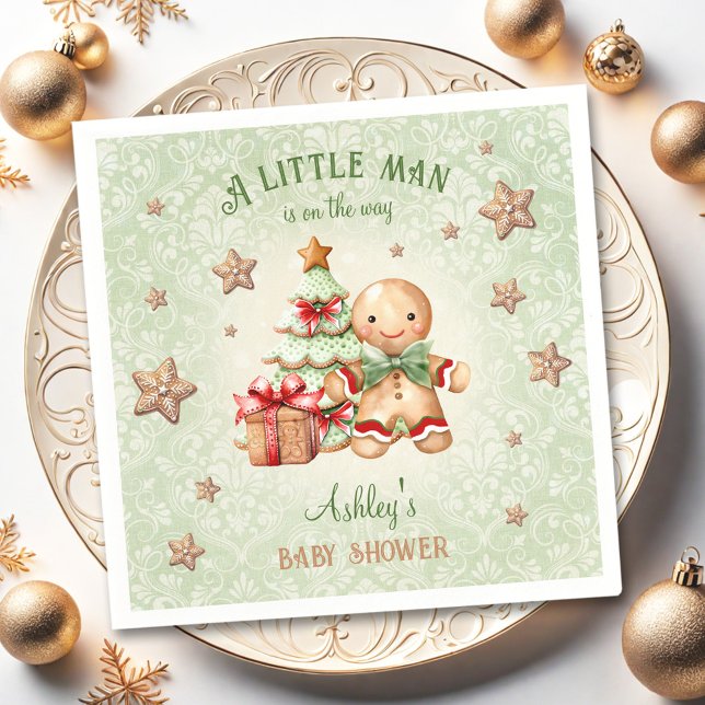 Gingerbread Man Green Red Christmas Baby Dusche Serviette (Gingerbread Man Green Red Christmas Baby Shower Napkins)