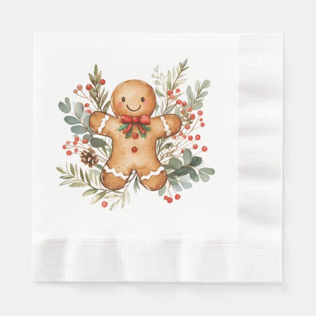 Gingerbread Man Greenery Foliage Christmas Napkin Serviette (Vorderseite)