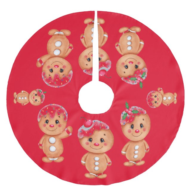 Gingerbread Man Holiday Festliche Weihnachten Sais Polyester Weihnachtsbaumdecke (Vorderseite)