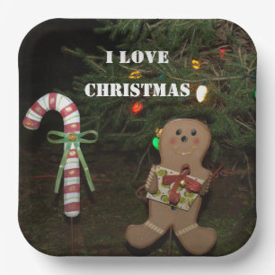 Gingerbread Man I Liebe Weihnachtscreme Candy Cane Pappteller