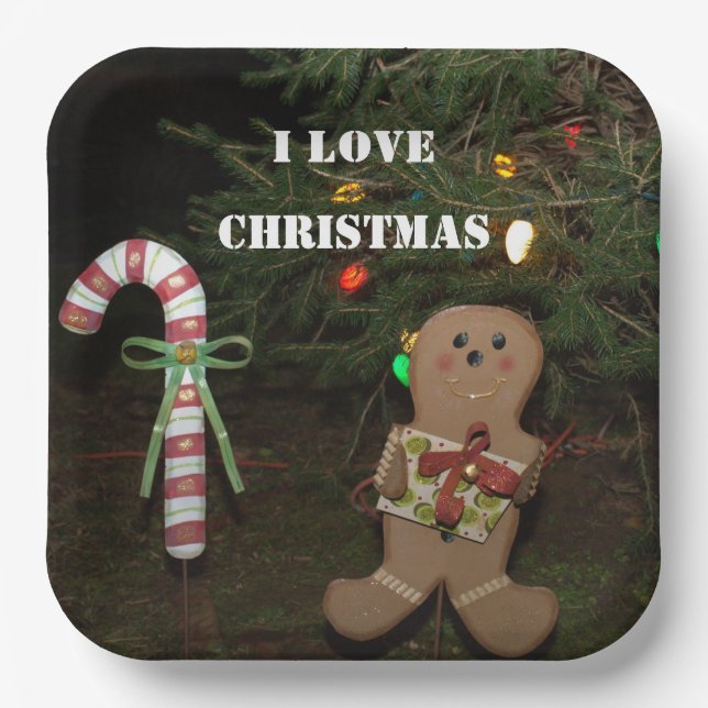 Gingerbread Man I Liebe Weihnachtscreme Candy Cane Pappteller (Vorderseite)