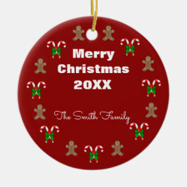 Gingerbread Man in Candycanes Personalisiert Keramik Ornament