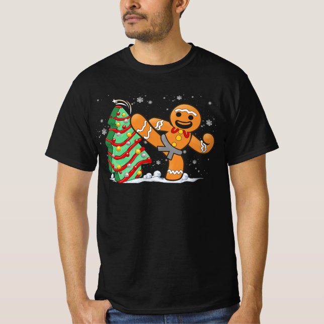Gingerbread Man Kung Fu Weihnachtsweihnachtskeks K T-Shirt (Vorderseite)