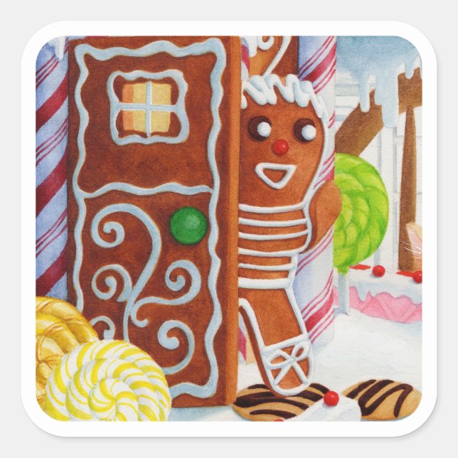 GINGERBREAD MAN Large Square Stickers (Vorderseite)