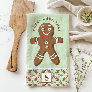 Gingerbread Man Mint Monogram Frohe Weihnachten Geschirrtuch