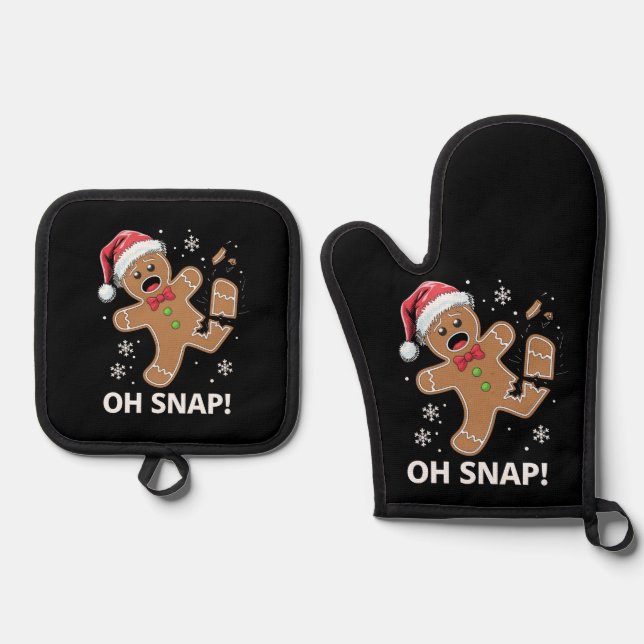Gingerbread Man Oh Snap Weihnachtskeks Ofenhandschuh & Topflappen-Set (Vorderseite)