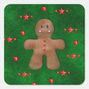 Gingerbread Man on Green Quadratischer Aufkleber