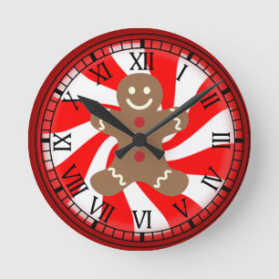 Gingerbread Man Peppermint Candy Christmas Clock Runde Wanduhr