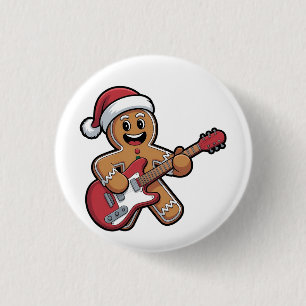 Gingerbread Man Play Guitar Electric Weihnachten Button