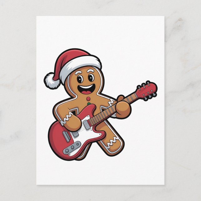 Gingerbread Man Play Guitar Electric Weihnachten Einladungspostkarte (Vorderseite)