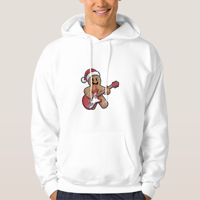 Gingerbread Man Play Guitar Electric Weihnachten Hoodie (Vorderseite)