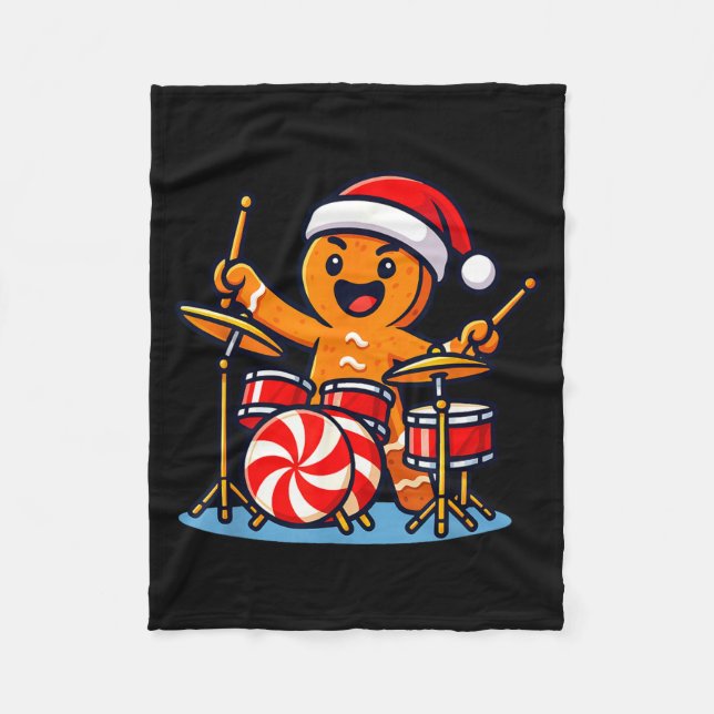 Gingerbread Man Playing Drums  Fleecedecke (Vorderseite)