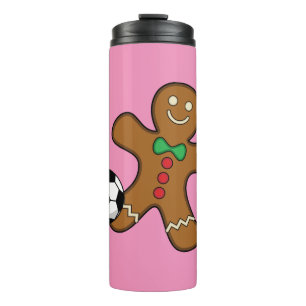 Gingerbread Man Playing Soccer Thermosbecher