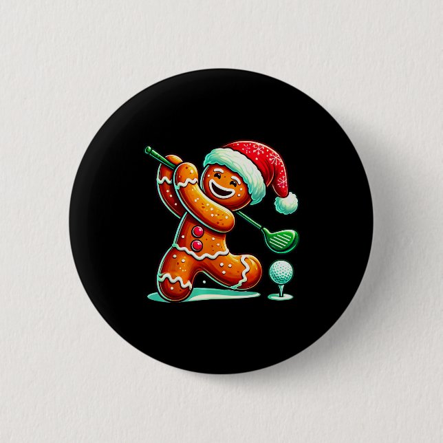Gingerbread Man Plays Golf Christmas Golfing Santa Button (Vorderseite)