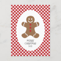 Gingerbread Man Polka Dot Christmas Postcard