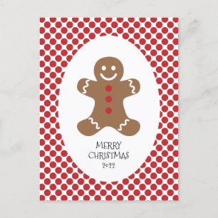 Gingerbread Man Polka Dot Christmas Postcard Postkarte