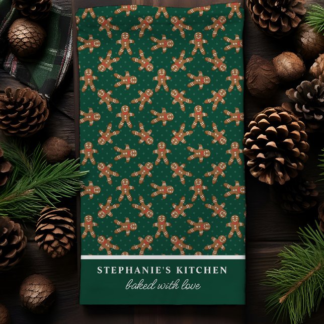 Gingerbread Man Polka Dot Green Custom Christmas Geschirrtuch (Von Creator hochgeladen)
