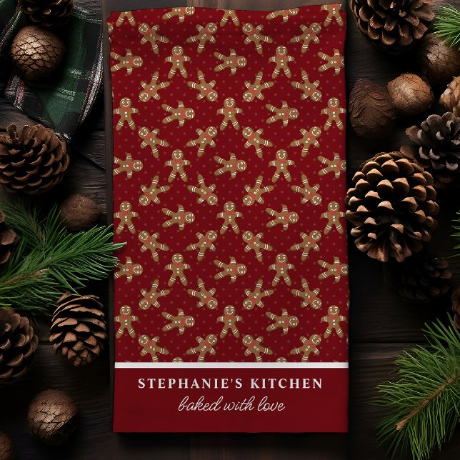 Gingerbread Man Polka Dot Red Custom Christmas Geschirrtuch (Von Creator hochgeladen)