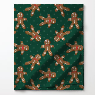 Gingerbread Man Polka Dot über grüne Weihnachten Stoff
