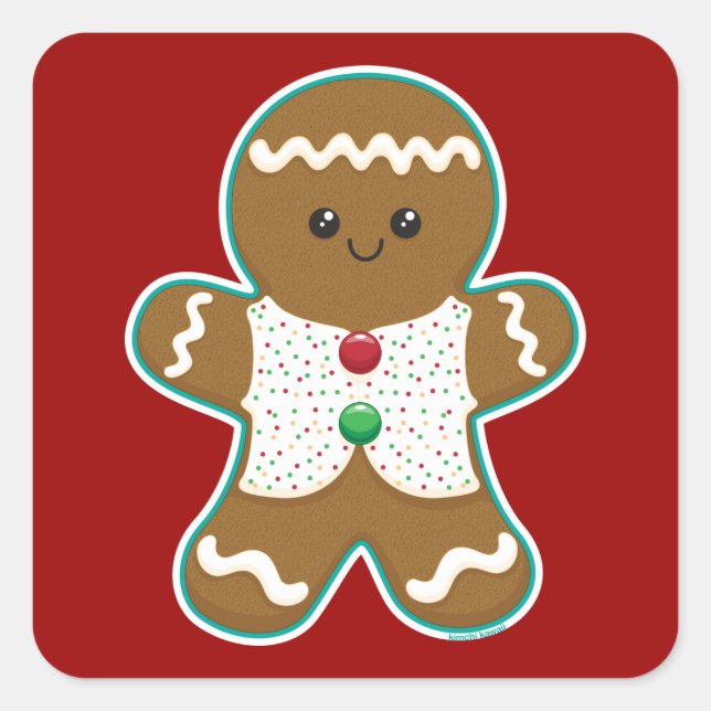 Gingerbread Man Quadratischer Aufkleber (Vorderseite)