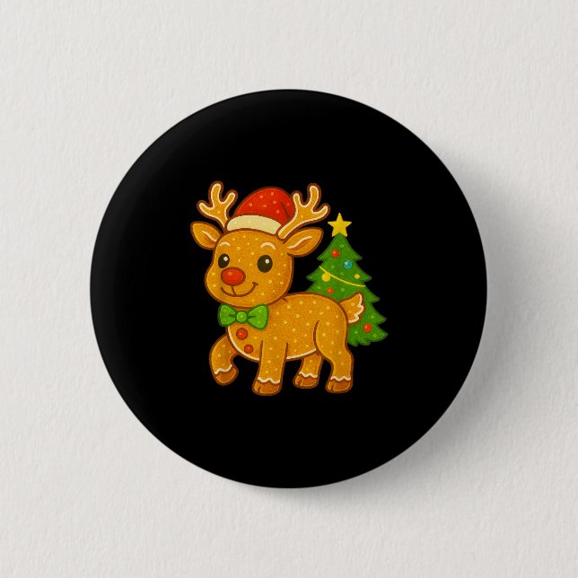 Gingerbread Man Rentier Weihnachtsmannmütze Weihna Button (Vorderseite)