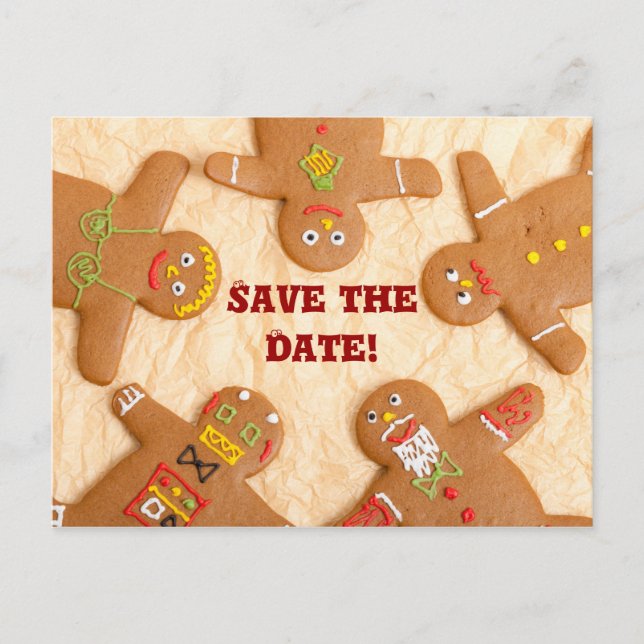 Gingerbread Man Save the Date Postcard (anpassen) Ankündigungspostkarte (Vorderseite)