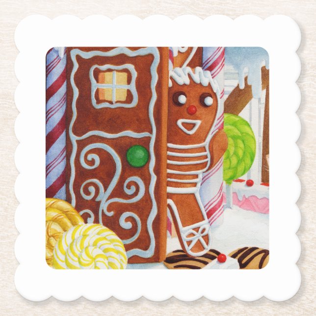 GINGERBREAD MAN Scallop Square Paper Untersetzer (Vorderseite)