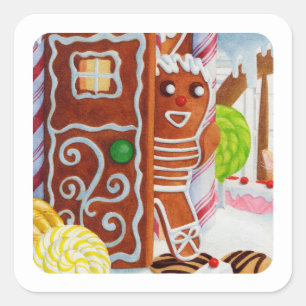 GINGERBREAD MAN Small Square Stickers