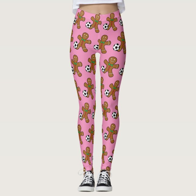 Gingerbread Man spielt Fußball Leggings (Vorderseite)