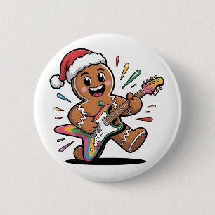Gingerbread Man spielt Gitarre Electric Santa Button