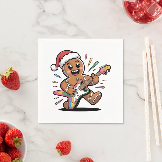 Gingerbread Man spielt Gitarre Electric Santa Serviette (Beispiel)