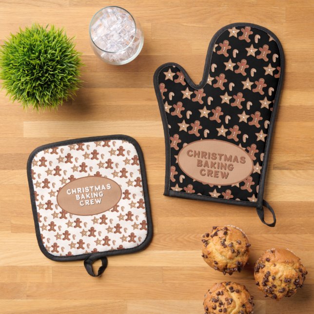 Gingerbread Man, Star & Candy Cane Cookie Muster Ofenhandschuh & Topflappen-Set (Oben Unten)